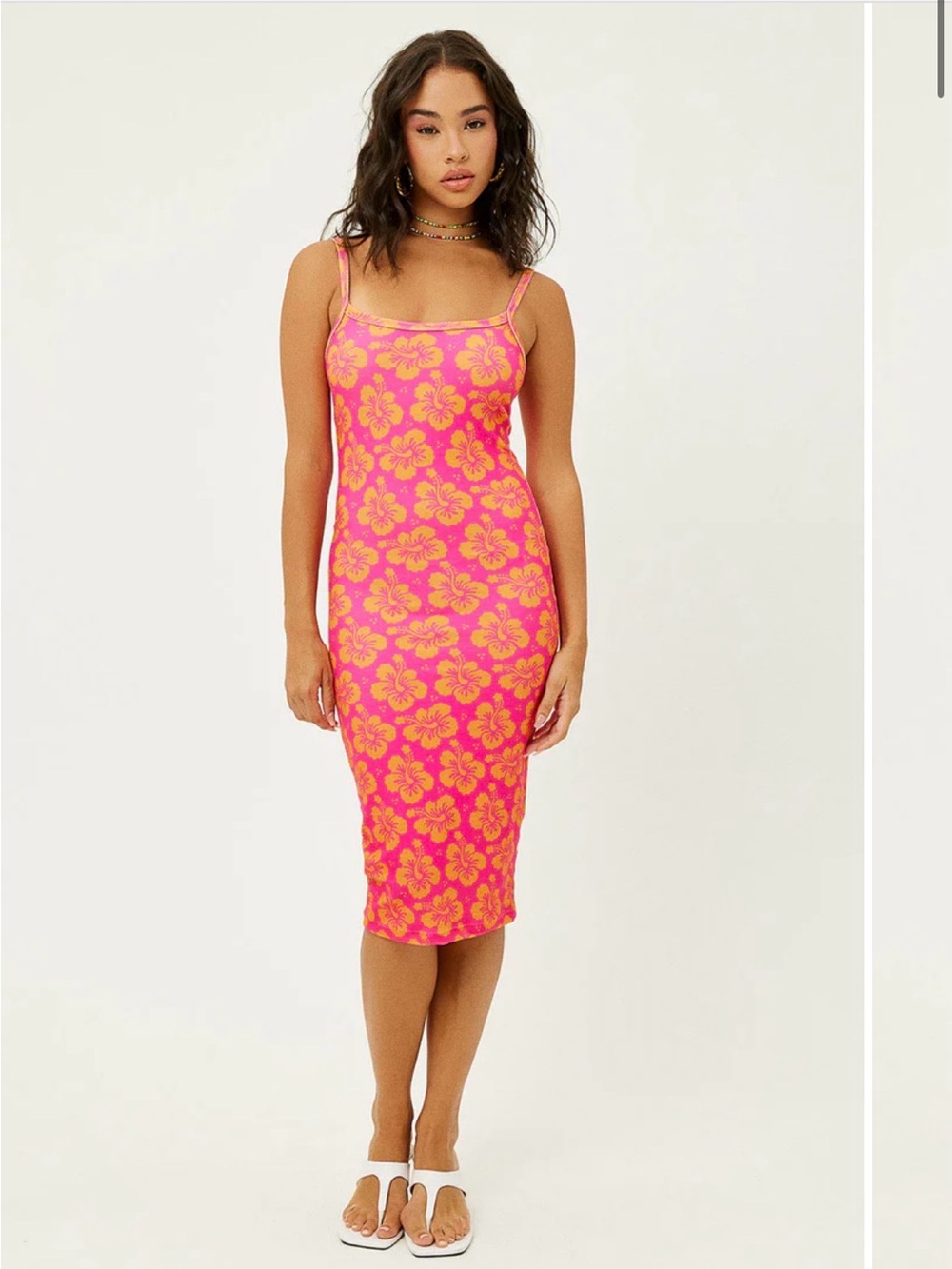 Frankie’s Bikinis Quinn Terry Floral Dress in  Hibiscus Honey size Medium